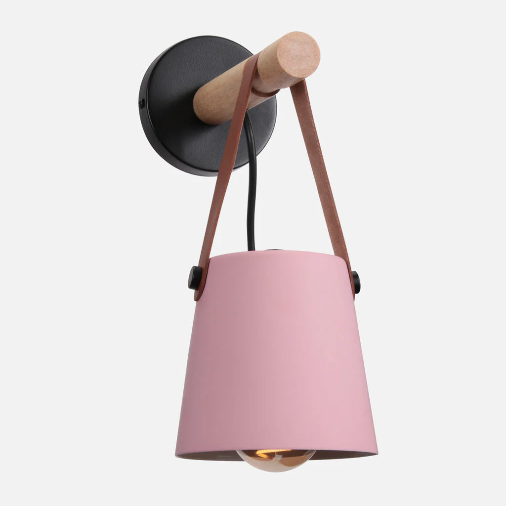 Strap Leather Style Wood Lamp - Metal Sconce - Painted Iron
