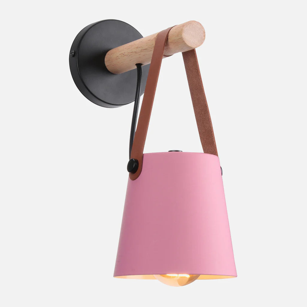 Strap Leather Style Wood Lamp - Metal Sconce - Painted Iron