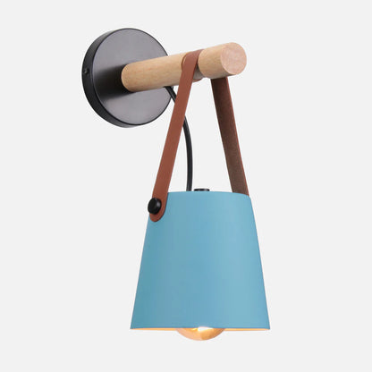 Strap Leather Style Wood Lamp - Metal Sconce - Painted Iron
