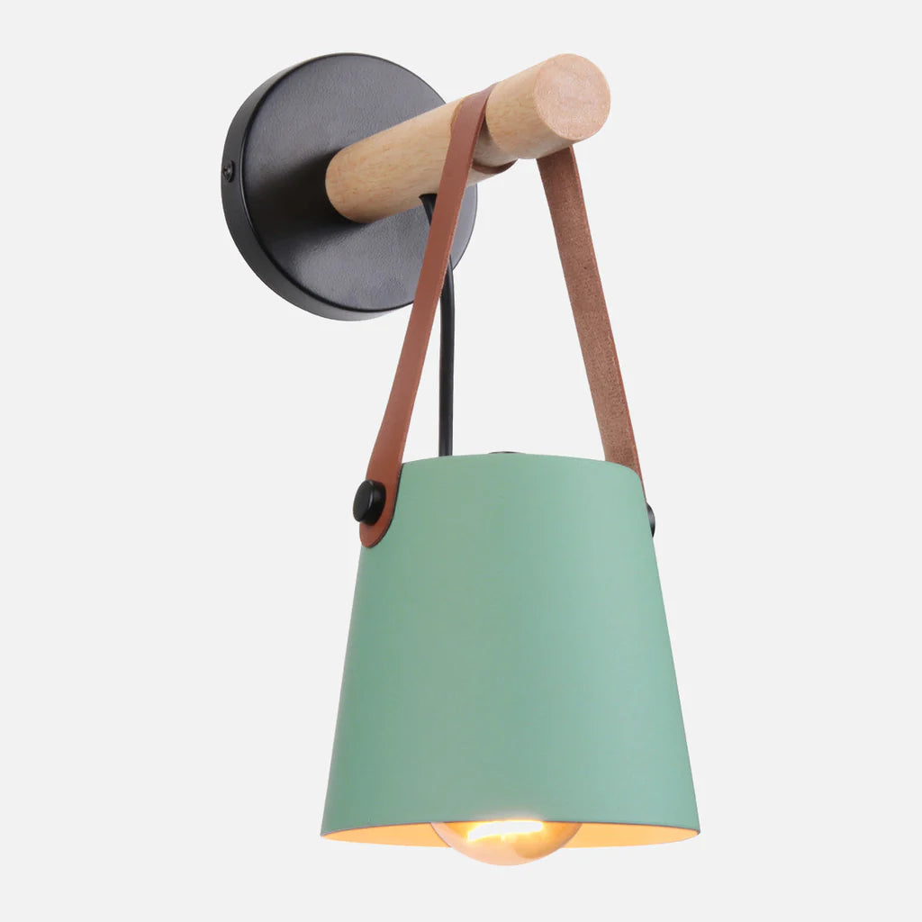 Strap Leather Style Wood Lamp - Metal Sconce - Painted Iron