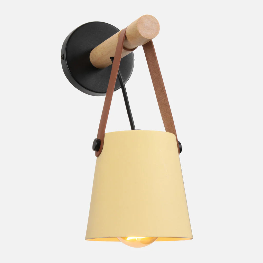 Strap Leather Style Wood Lamp - Metal Sconce - Painted Iron