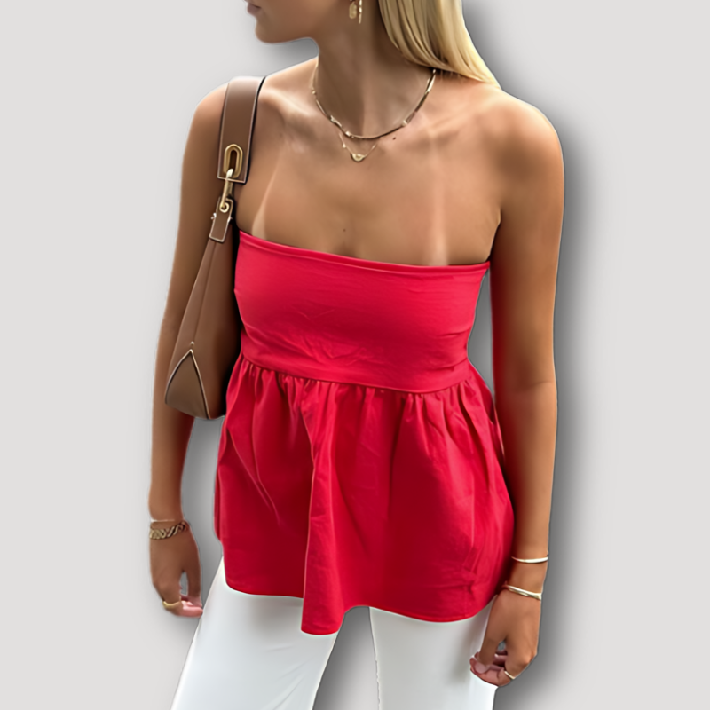 Empire Waist Ruched Flowy Strapless Ruffled Tube Top