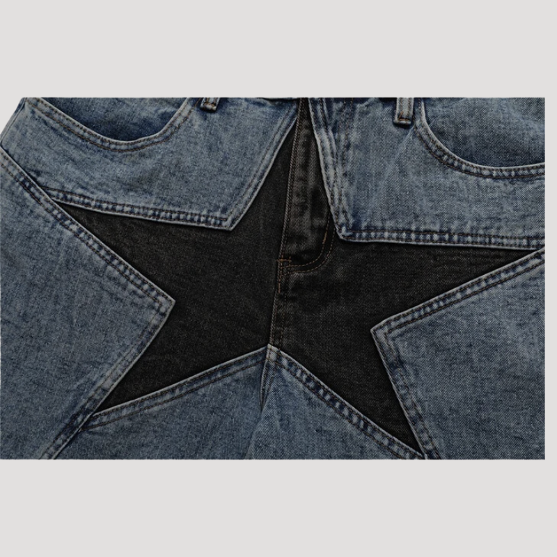 Black Star Denim Shorts Streetwear