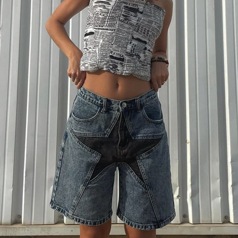 Black Star Denim Shorts Streetwear