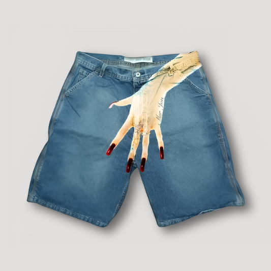 Women's Hand Printed Graphic Denim Shorts