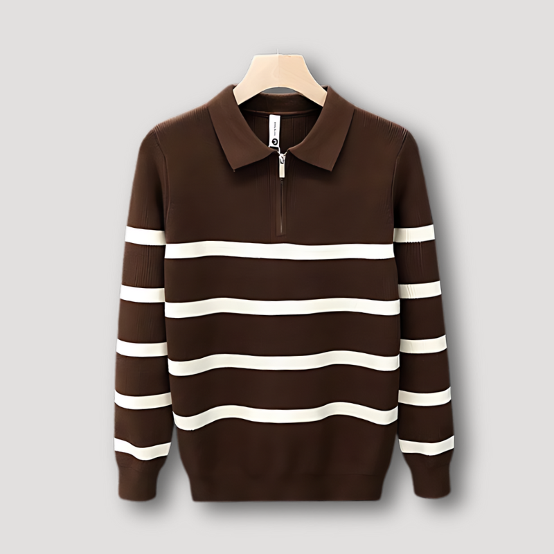 Ribbed Knit Striped Quarter Zip Sweater for Men