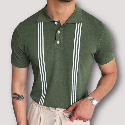 Slim Fit White Stripe Green Polo T Shirt for Men