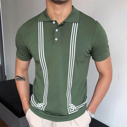 Slim Fit White Stripe Green Polo T Shirt for Men