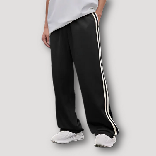 White Stripe Straight Leg Black Pants Male