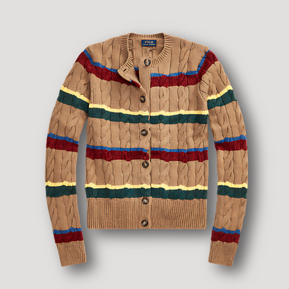 Striped Cable Knit Crop Cardigan Sweater Women