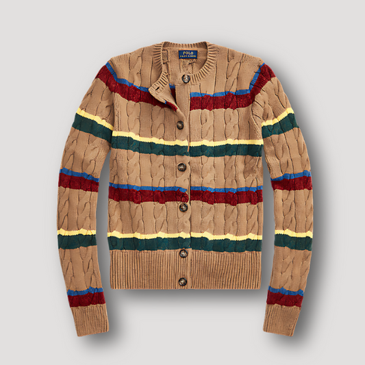 Striped Cable Knit Crop Cardigan Sweater Women