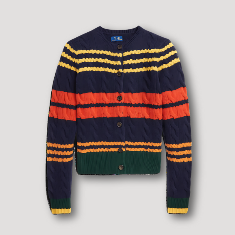 Striped Cable Knit Crop Cardigan Sweater Women