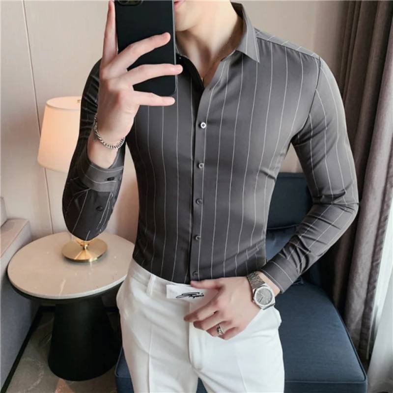 Classic Striped Long Sleeve Business Polo Shirts