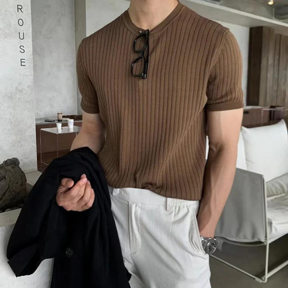 Ribbed Knit Short Sleeve Shirt for Man