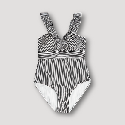 Pinstripe Ruffle Lapel One Piece Swimwear Australia