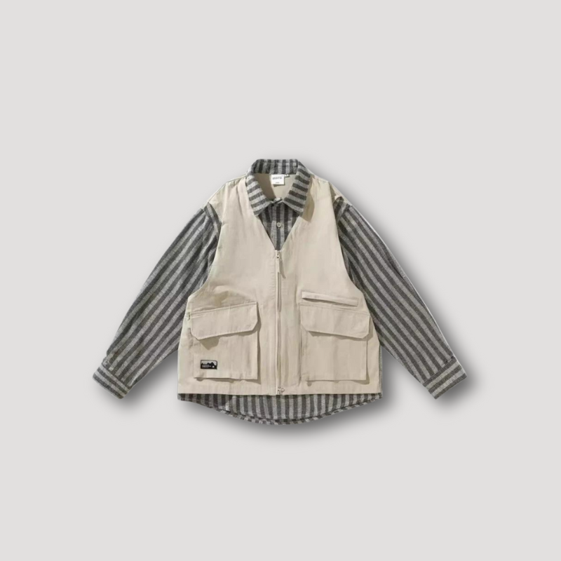 Retro Cargo Vest and Striped Long Sleeve Shirt 2 Piece Sets