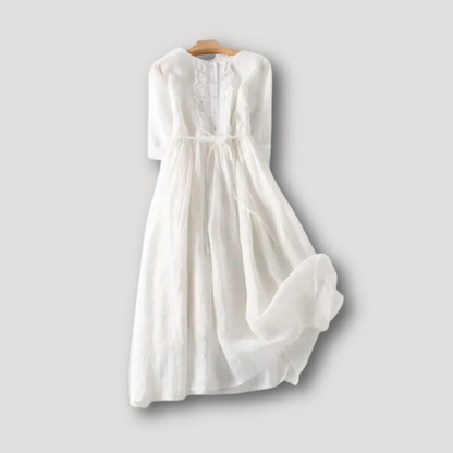 Cotton Linen Double Layer Midi Women's Dress