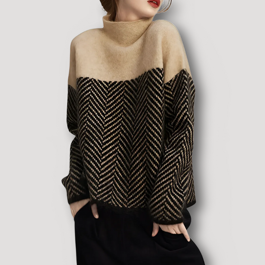 Chevron Patterned Cozy Turtleneck Knitwear Sweater Women's