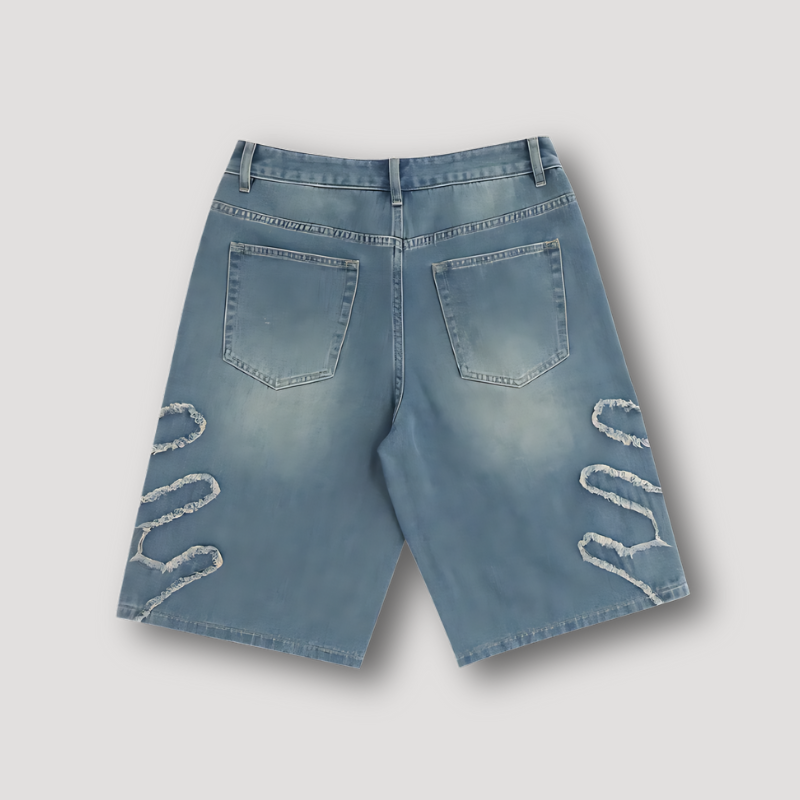 Wing Embroidery Blue Denim Shorts for Men