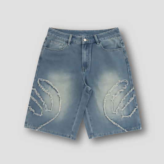 Wing Embroidery Blue Denim Shorts for Men