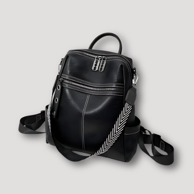 Chevron Pattern Straps Rounded Faux Leather Backpack