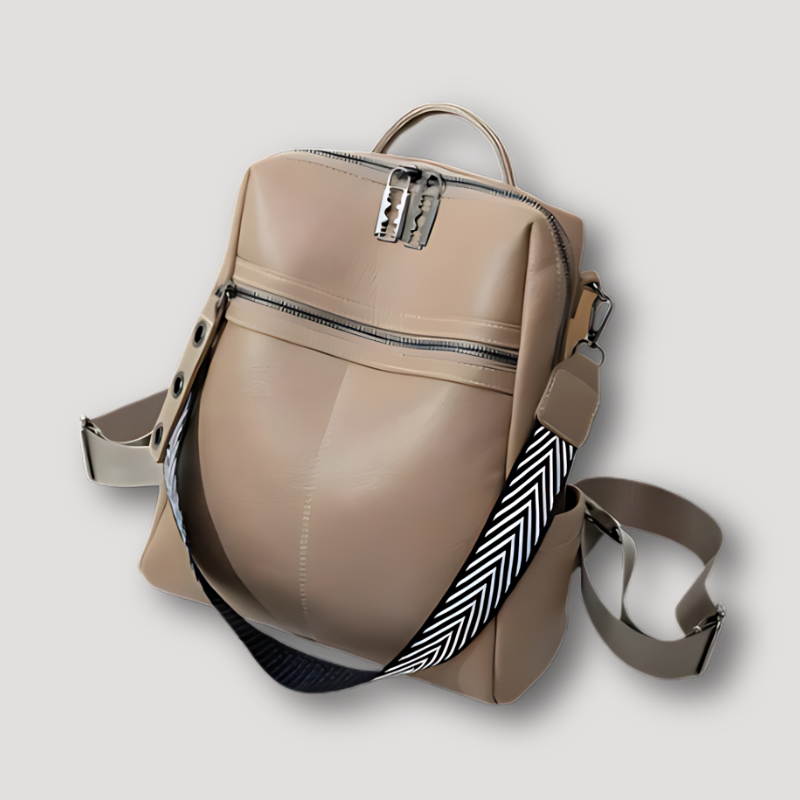 Chevron Pattern Straps Rounded Faux Leather Backpack