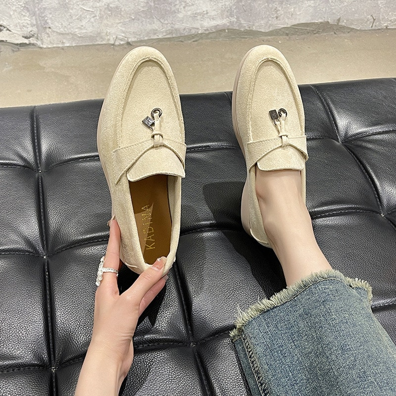 Suede Loafers Non Slip Flat Shoes Women