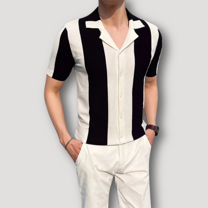 Color Blocked Striped Short Sleeve Shirt for Man