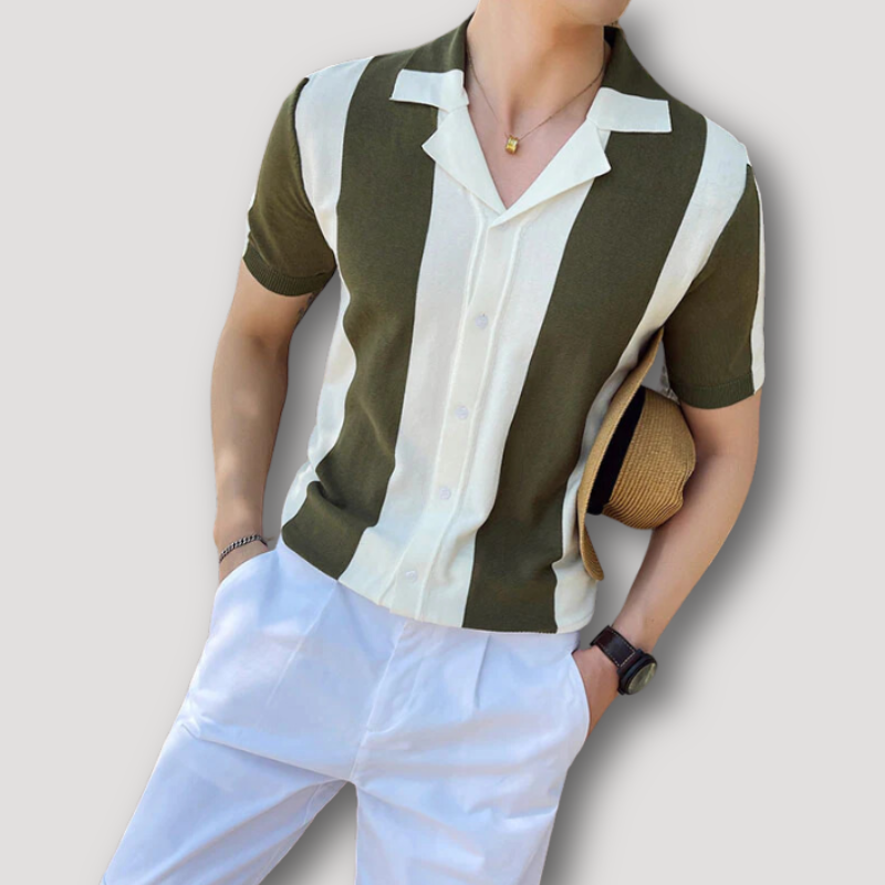 Color Blocked Striped Short Sleeve Shirt for Man