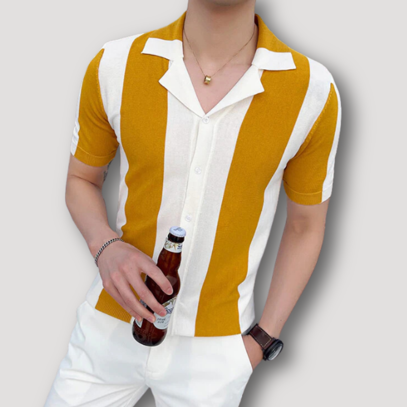 Color Blocked Striped Short Sleeve Shirt for Man