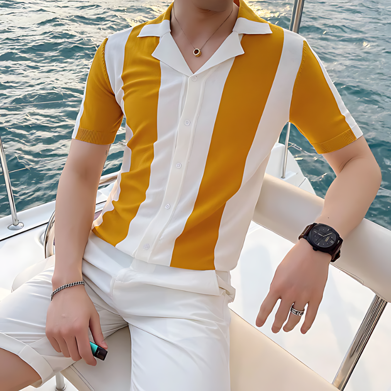 Color Blocked Striped Short Sleeve Shirt for Man