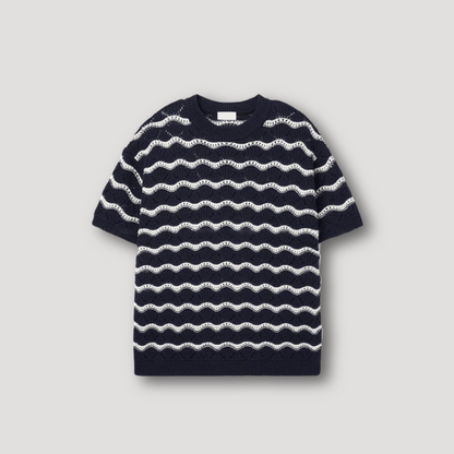 Wave Pattern Short Sleeve Knitted Sweater