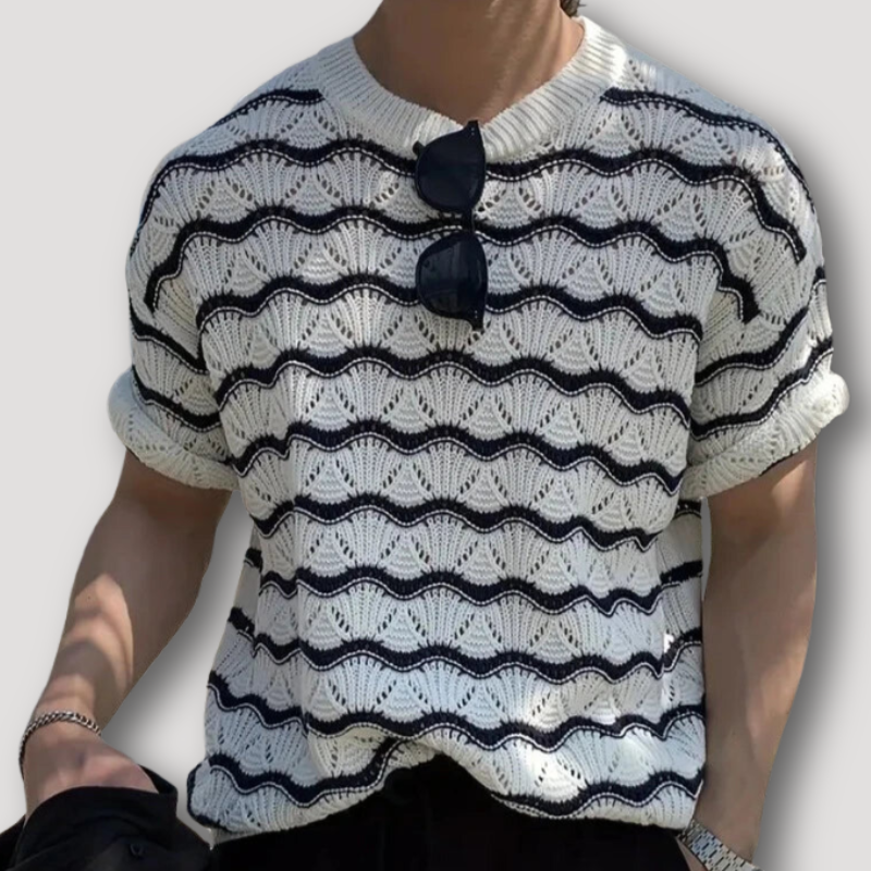 Wave Pattern Short Sleeve Knitted Sweater