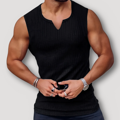 V-shaped Neckline Slim Fitted Ribbed Tank Tops on Men