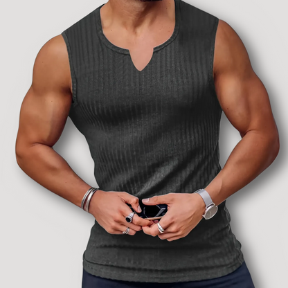 V-shaped Neckline Slim Fitted Ribbed Tank Tops on Men