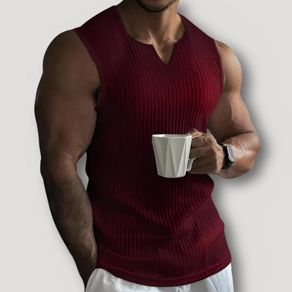 V-shaped Neckline Slim Fitted Ribbed Tank Tops on Men