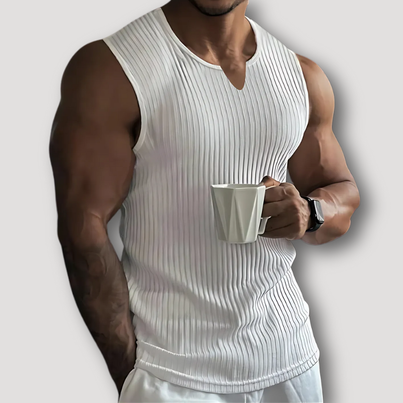 V-shaped Neckline Slim Fitted Ribbed Tank Tops on Men