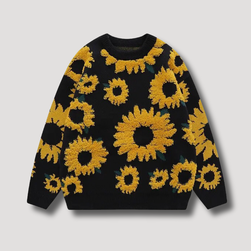 Women's Sun Flower Embroidery Knitted Sweater