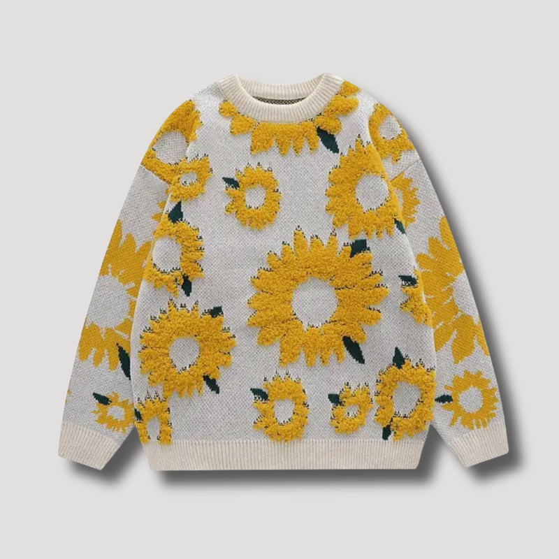 Women's Sun Flower Embroidery Knitted Sweater