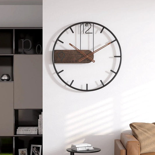 Wood Silent Nordic Art Clock - Luxury Minimalist - Oversized Metal