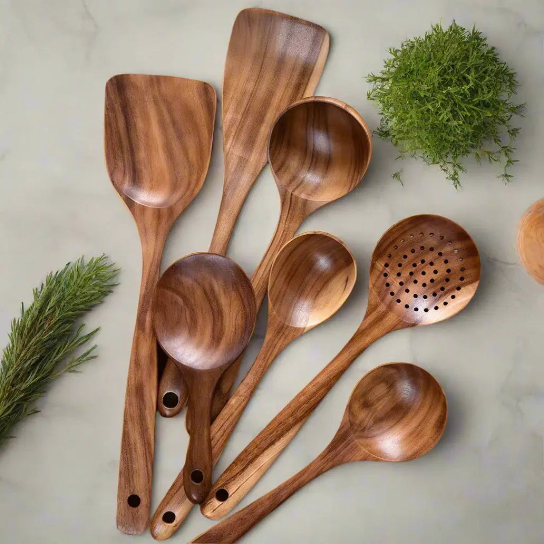 Teak Wooden Utensils Set - Cooking Utensils - Eco-Friendly - Durable