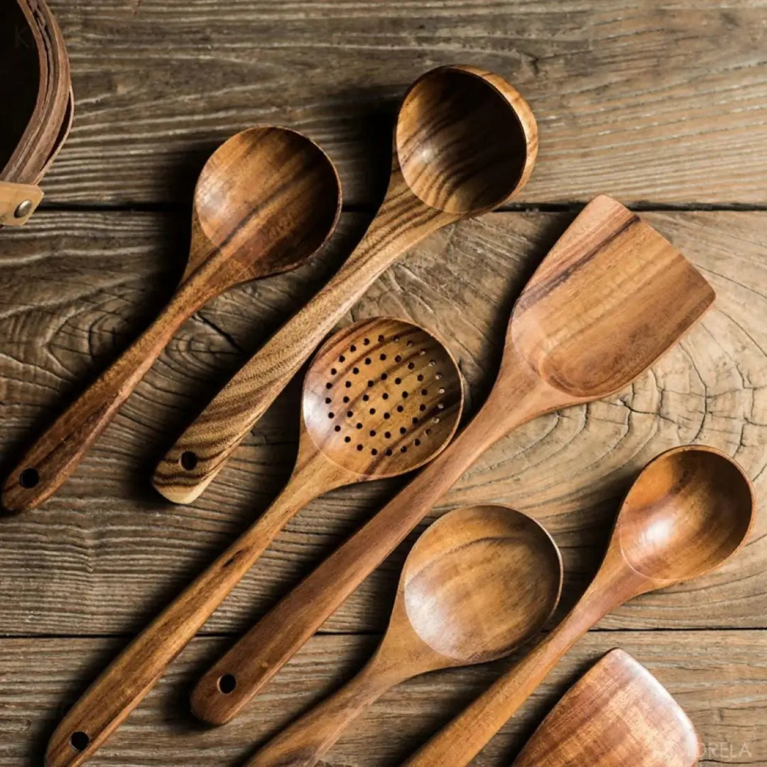 Teak Wooden Utensils Set - Cooking Utensils - Eco-Friendly - Durable