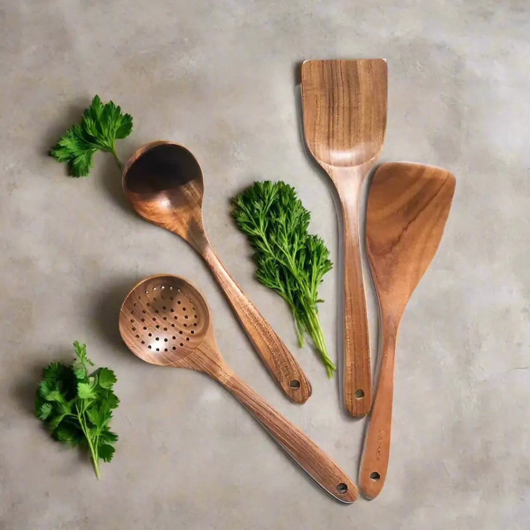 Teak Wooden Utensils Set - Cooking Utensils - Eco-Friendly - Durable