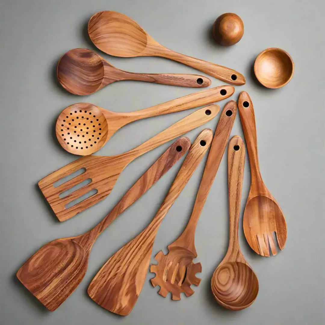 Teak Wooden Utensils Set - Cooking Utensils - Eco-Friendly - Durable