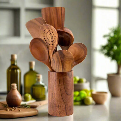 Teak Wooden Utensils Set - Cooking Utensils - Eco-Friendly - Durable
