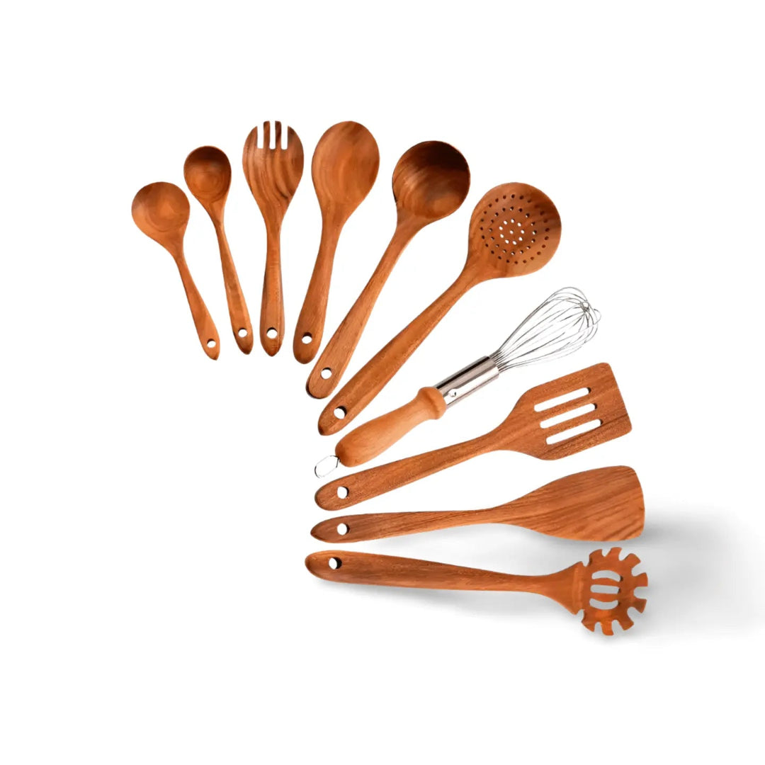 Teak Wooden Utensils Set - Cooking Utensils - Eco-Friendly - Durable
