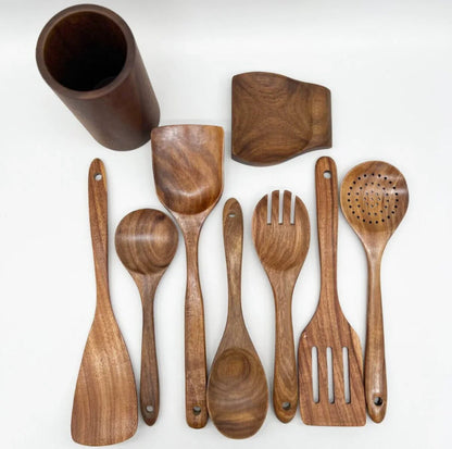 Teak Wooden Utensils Set - Cooking Utensils - Eco-Friendly - Durable