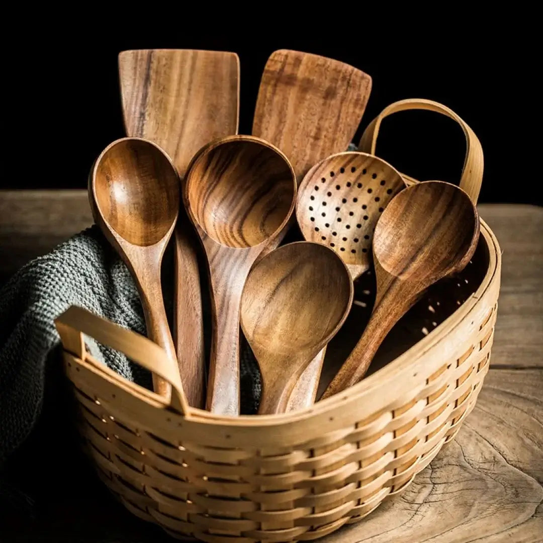 Teak Wooden Utensils Set - Cooking Utensils - Eco-Friendly - Durable