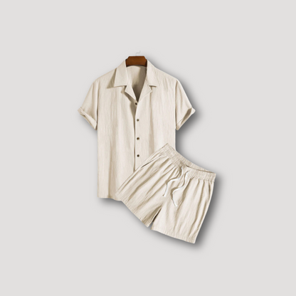 Plain Corduroy Short Sleeve Shirt 2 Piece Sets