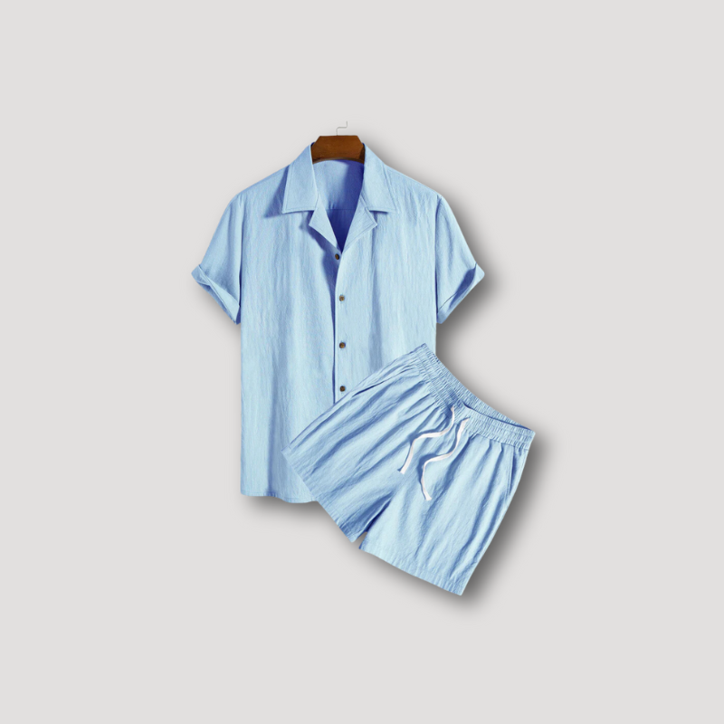 Plain Corduroy Short Sleeve Shirt 2 Piece Sets